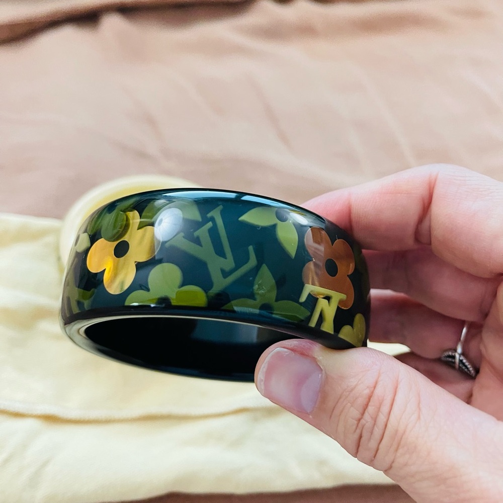 Authentic Louis Vuitton Black and Gold Floral Bracelet